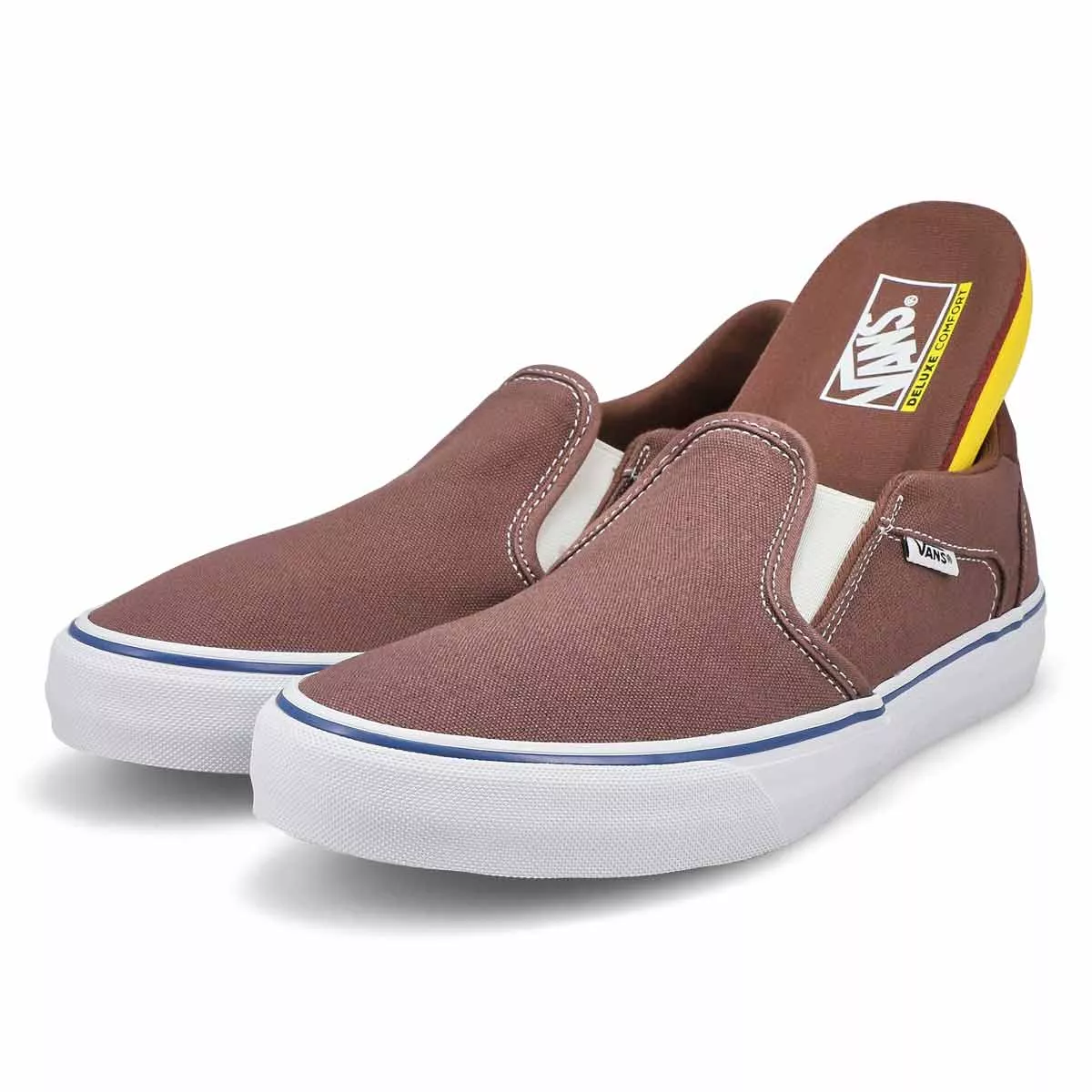 Affordable Vans, Vans, Men's Asher Deluxe Slip On Sneaker - Taupe White 0130