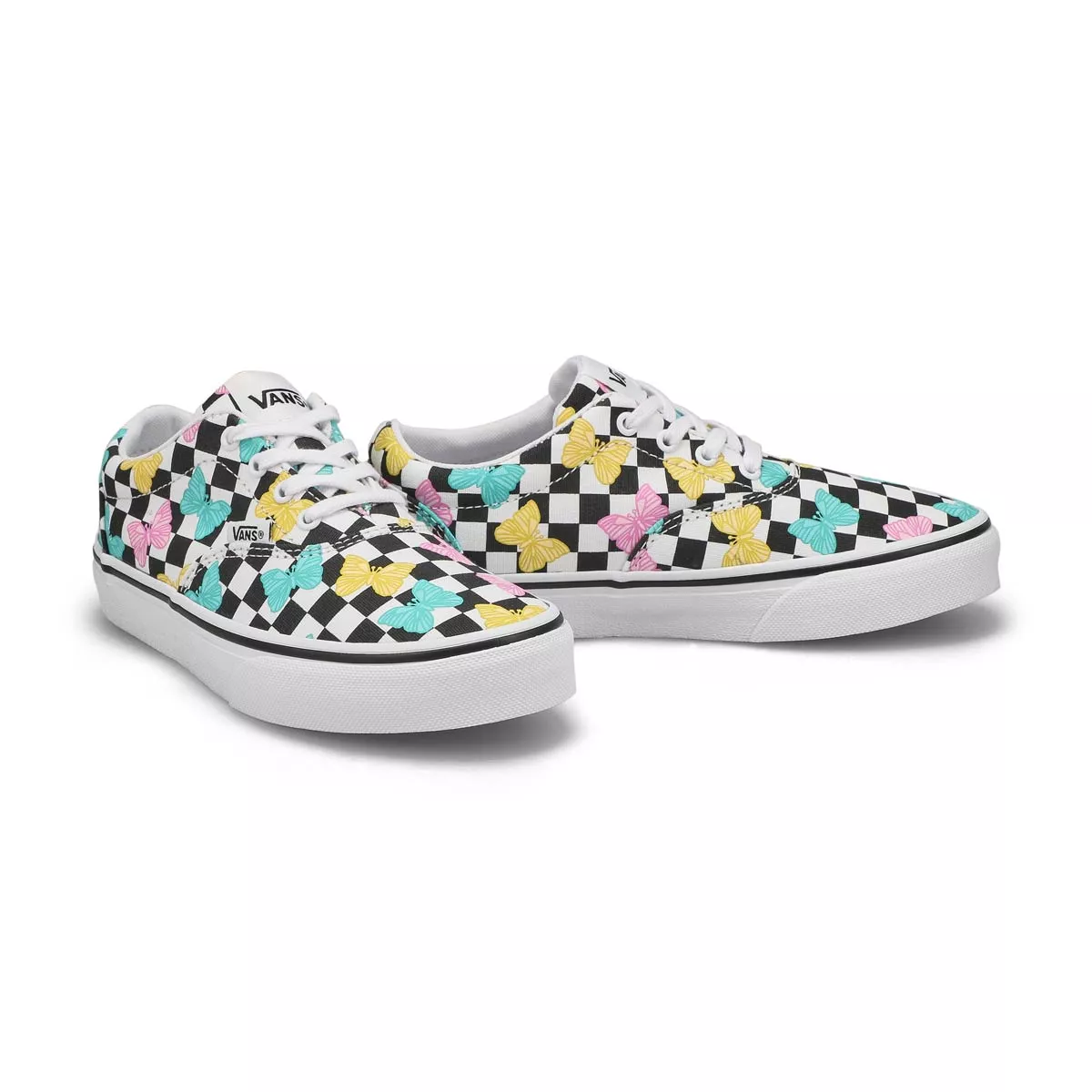 Affordable Vans, Vans, Girls' Doheny Butterfly Checkerboard Sneaker - Multi 0130