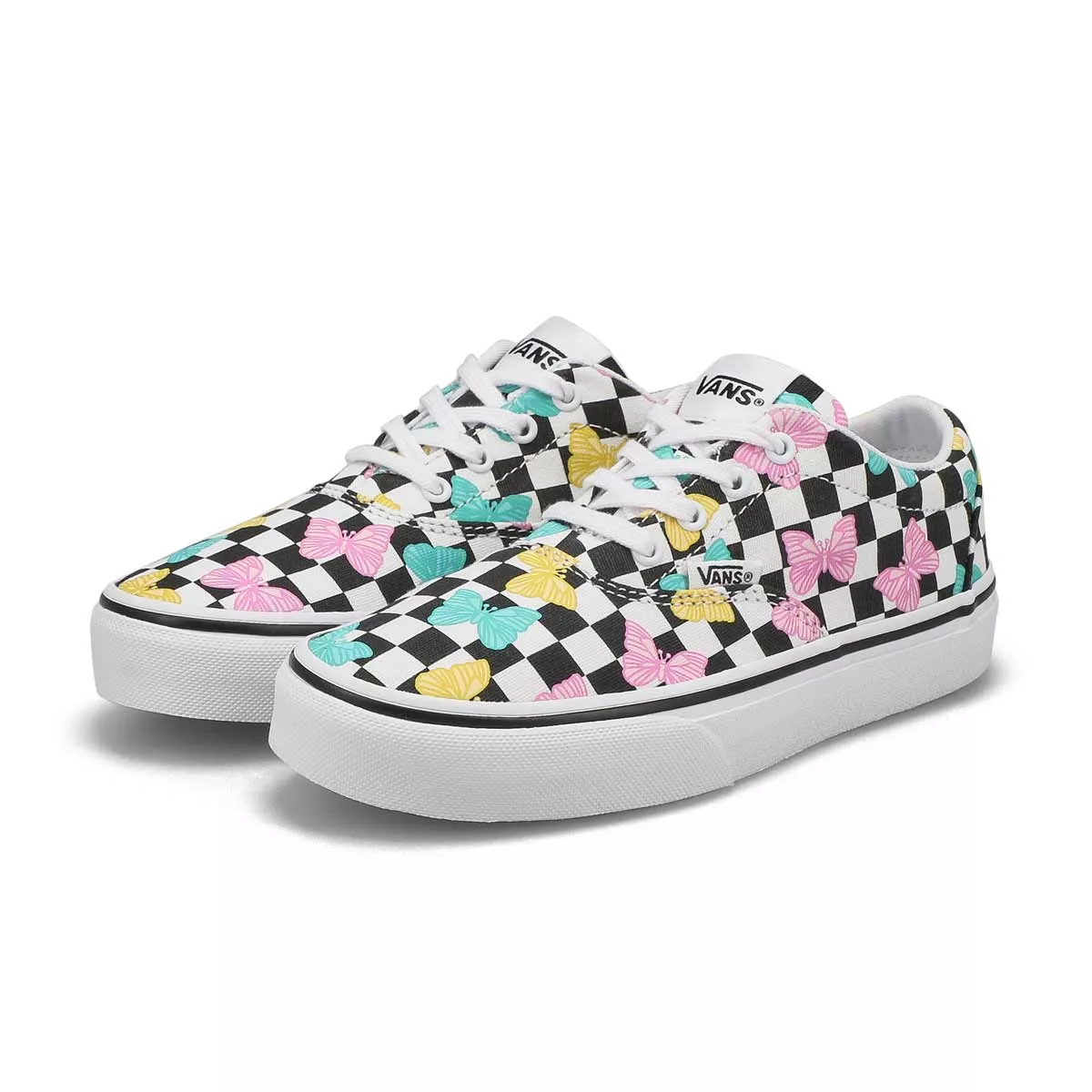 Affordable Vans, Vans, Girls' Doheny Butterfly Checkerboard Sneaker - Multi 0130