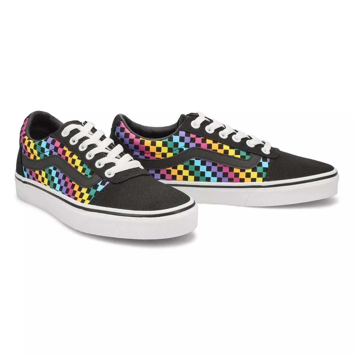 Affordable Vans, Women's Ward Rainbow Mini Check Sneaker - Black White 0130