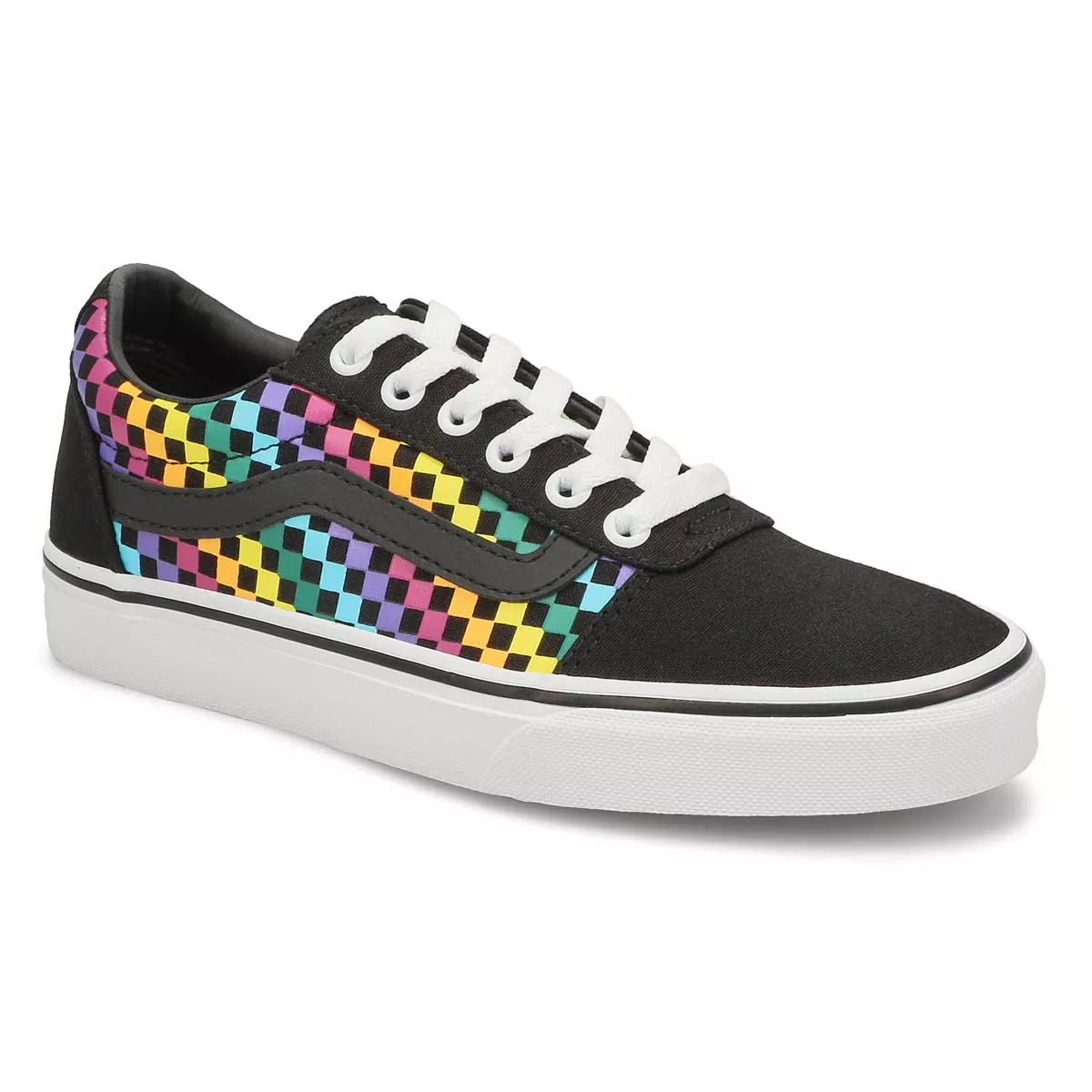 Affordable Vans, Women's Ward Rainbow Mini Check Sneaker - Black White 0130