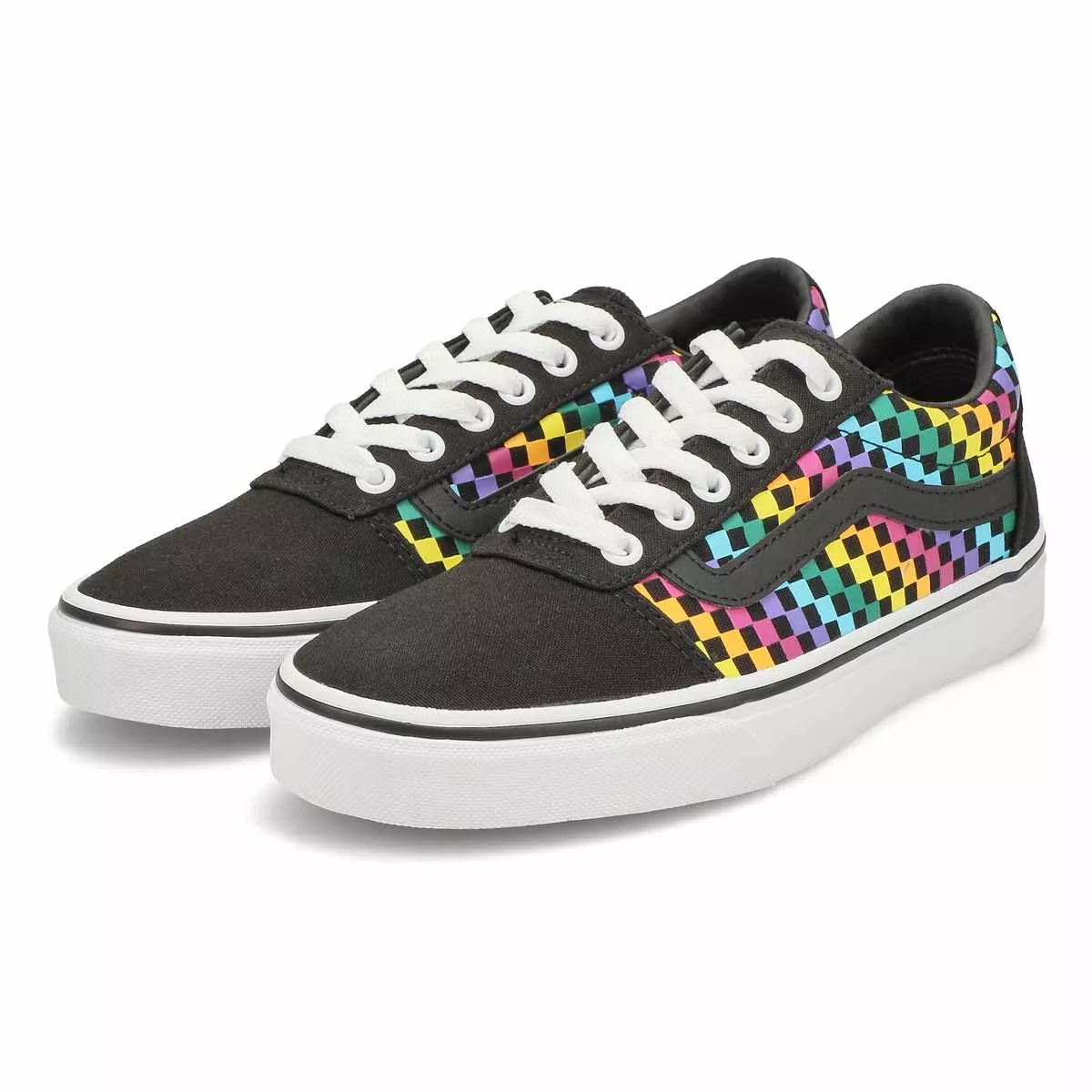 Affordable Vans, Women's Ward Rainbow Mini Check Sneaker - Black White 0130