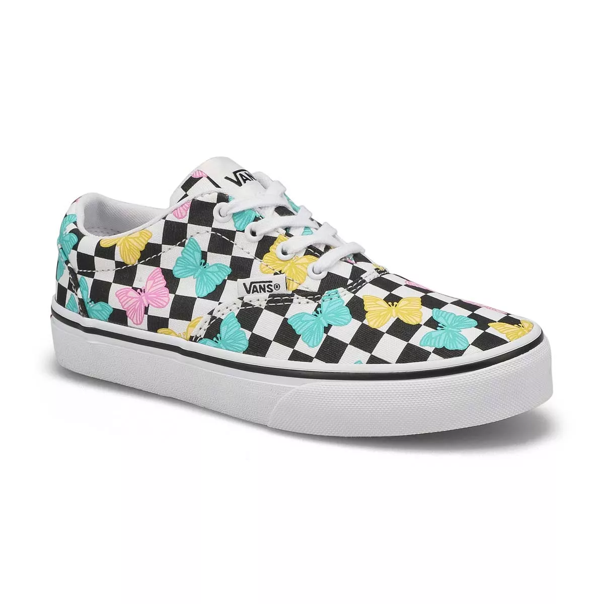 Affordable Vans, Vans, Girls' Doheny Butterfly Checkerboard Sneaker - Multi 0130